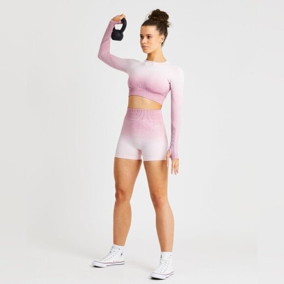 NEW AYBL baby pink ombré gradient PLUSE high waist seamless active gym shorts XS - Picture 1 of 8